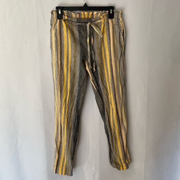 Beachlunchlounge Tie Front Yellow and Grey Pants M - Picture 2 of 7